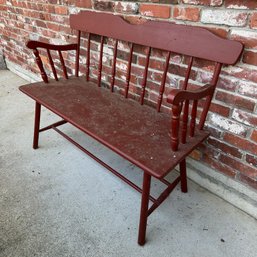 Lovely Vintage Brick Red Painted Wooden Bench (LR)