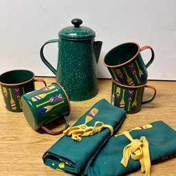 Green Enamel Camping Mugs With Kettle And Other Accessories - Note: Kettle Is NOT A Coffee Maker