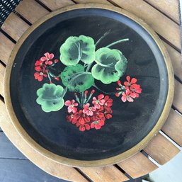 Vintage Hand Painted Black Floral Tray (Porch)