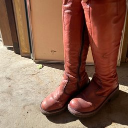 Pair Of Vintage Reddish Brown Leather Boots, Womens (Garage Left)