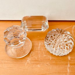 Trio Of Crystal Glass Paperweights, Including 1 Tiffany & Co (NK)