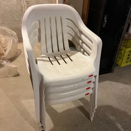 Set Of Four Rubbermaid Plastic Stacking Chairs (basement)