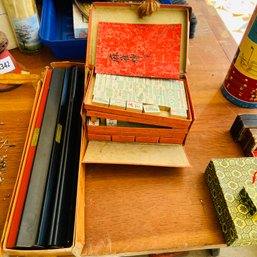 1923 Milton Bradley Mah Jong Game With Tile Holders (Garage Under Table)