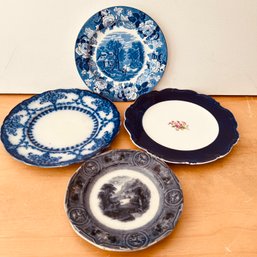 4 Vintage Flow Blue Plates Made In England (NK)