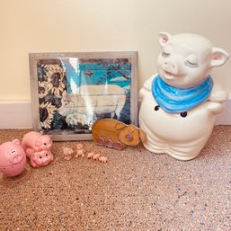 Cute Assortment Of Pig Themed Cookie Jar, Egg Timer & More (porch)