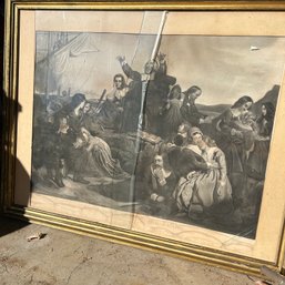 'Departure Of The Pilgrim Fathers' By Charles Lucy, Framed Print (Damaged Glass) (Garage Center)
