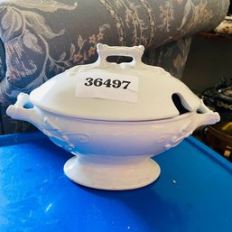 Vintage White Tureen With Ladle