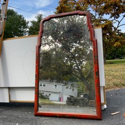 Antique Asian Red Painted Wall Mirror (Matching Chair Available Separately In Auction) (IS)