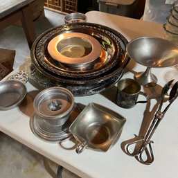 Vintage Pewter And Silver Plate Serving Pieces And Decor (Garage)