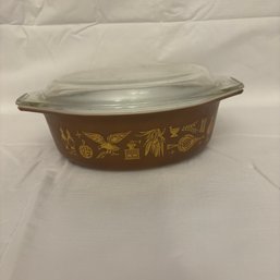 Vintage PYREX Brown And Gold Dish With Lid (BM)