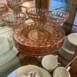 Vintage Pink Glass Plates And Small Glasses (DR)