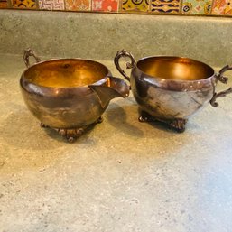 Set Of 2 Small WA Rogers Silverplated Copper Sugar Bowl (no Lid) & Creamer (Kitchen)