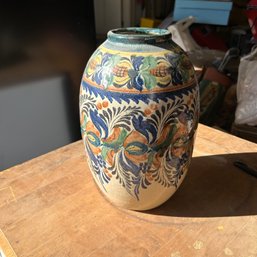 Vintage Painted Ceramic Vase By Mexican Artist 'Capelo' (TV Room)