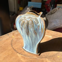 Handmade Ceramic 'cornhusk' Blue And Gold Geometric Vase (TV Room)