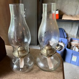 Pair Of Glass Oil Lamps (basement)