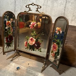 Vintage Painted Floral Vanity Mirror - See Description (Basement 1)