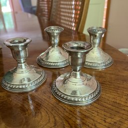 Set Of Four Sterling Silver Weighted Candlestick Holders (DR)
