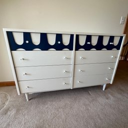 Fun Vintage White And Navy Eight-Drawer Dresser (Upstairs BR)