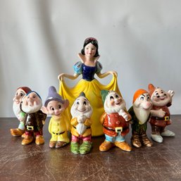Vintage Walt Disney Ceramic Snow White & The Seven Dwarves Figurines - Made In Japan