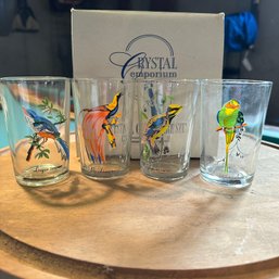 Adorable Set Of Four Vintage Bird Drinking Glasses Crystal Glassware Set (Basement 1)