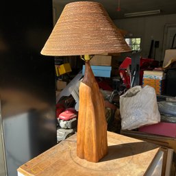 Cypress Wood Table Lamp With Corrugated Lampshade  (Living Room)