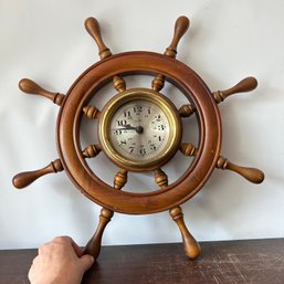 ELGIN Nautical 'Ship Wheel' Wooden And Brass Clock