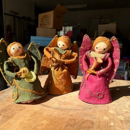 Set Of Three Burlap Jute Christmas Angels (Garage On Table)