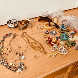 Costume Jewelry Lot With Necklaces, Pins, Rings & More (NK)