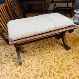 Small Wood Bench With Scrolled Design & Cloth Pad (LR)