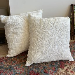 Pair Of Cute White Crochet Pillows (Upstairs BR)