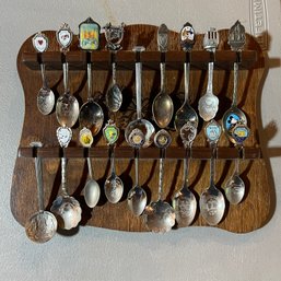 Vintage Collectible Spoons On Wooden Display (Garage)