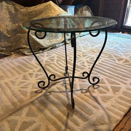 Wrought Iron Glass-Top Side Table (Attic)