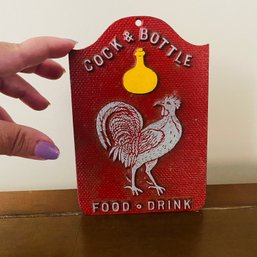 Cute! Small Red Metal Chicken Themed 'Food & Drink' Wall Decor (Kitchen)