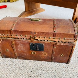 Very Old Brown Chest / Box With Newspaper Decoupage Interior (Kitchen)