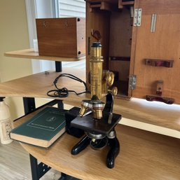 Vintage E. Leitz Wetzlar Microscope With Case And Accessories (Porch)