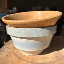 Pair Of Two Ceramic Bowls, Orange, White With Blue (Kitchen)