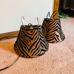Pair Of Plug-in Hanging Lights With Animal Print Shades (Bedroom)