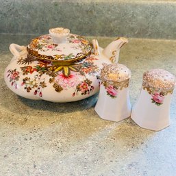 Vintage Ceramic Floral Teapot & Salt And Pepper Shakers From Germany (Kitchen)