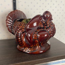 Glossy Brown Ceramic Turkey Haeger Planter Pot (Kitchen)