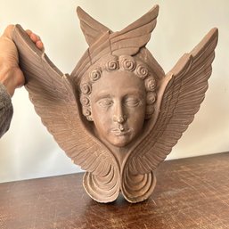 Heavy Angel Head With Wings Wall Sculpture