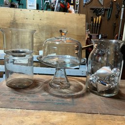 Glass Pedestal With Cloche, Jar With Hearts And Candle Holder (Garage)