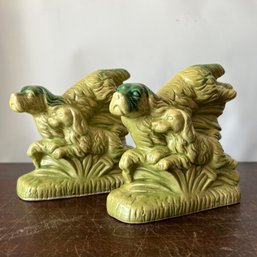 Pair Of Vintage Japanese Decorative Green Dog Figurines