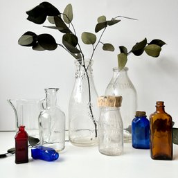 Collection Of Vintage Glass MILK BOTTLES, Medicine Bottles, And More (MB)