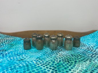 Assortment Of Antique Salt And Pepper Shakers With Silver Tops
