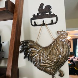 Silver Metal Chicken Hanging From A Metal Chicken Hook (Kitchen)