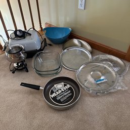 Assorted Kitchen Items Including Pyrex, Wear-Ever, Scanli, And More (Upstairs)