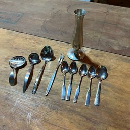 Vintage Stainless Steel Mini Cutlery And Daalderop Pewter Bud Vase (Garage)