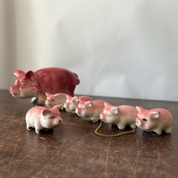 Adorable Vintage 'Mama Pig & Piglets' Japanese Ceramic Figurines