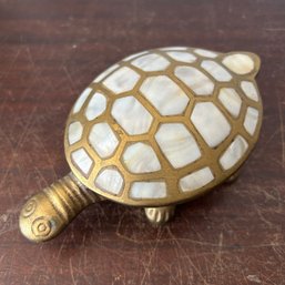 Brass & Mother Of Pearl Turtle Trinket Box, Made In India