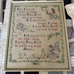 'Now I Lay Me Down To Sleep' Vintage Handmade Framed Cross Stitch (Upstairs BR)